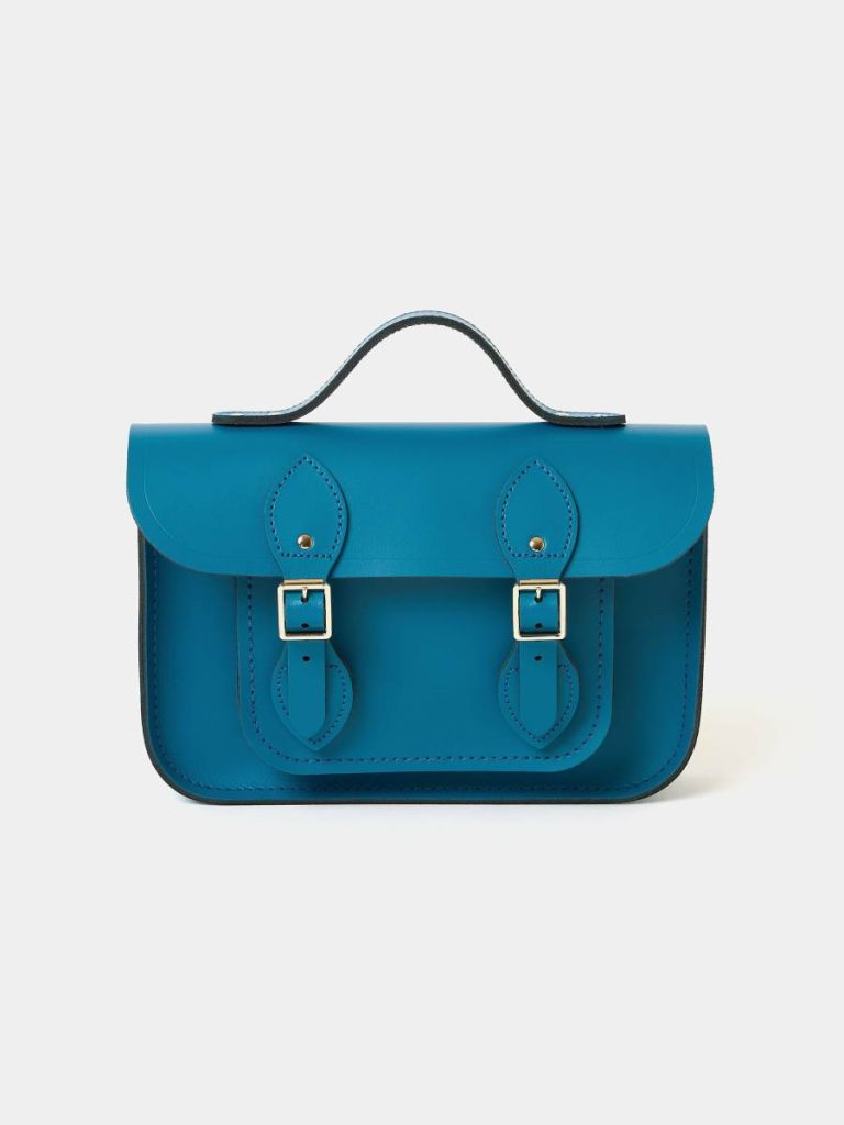 Women Cambridge Satchel The 11 Inch Batchel - Shiz Blue With Bi-Colour Twisted Strap Satchels