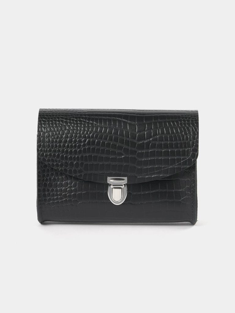 Women Cambridge Satchel The Pushlock - Black Croc Crossbody