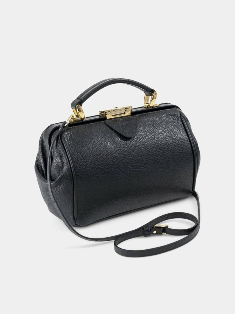 Women Cambridge Satchel The Sophie -Midnight Black Calf Grain Handbags - Image 4
