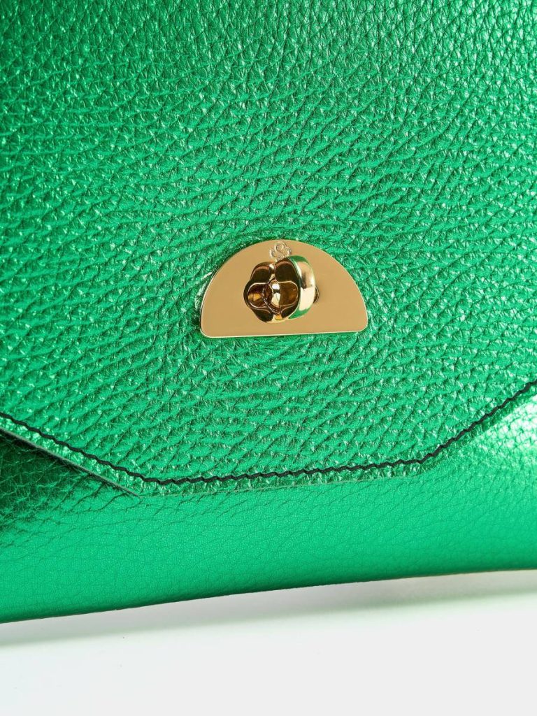 Women Cambridge Satchel The Twist Lock Pouch - Wicked Green With Wicked Green Metallic Calf Grain Crossbody - Image 5