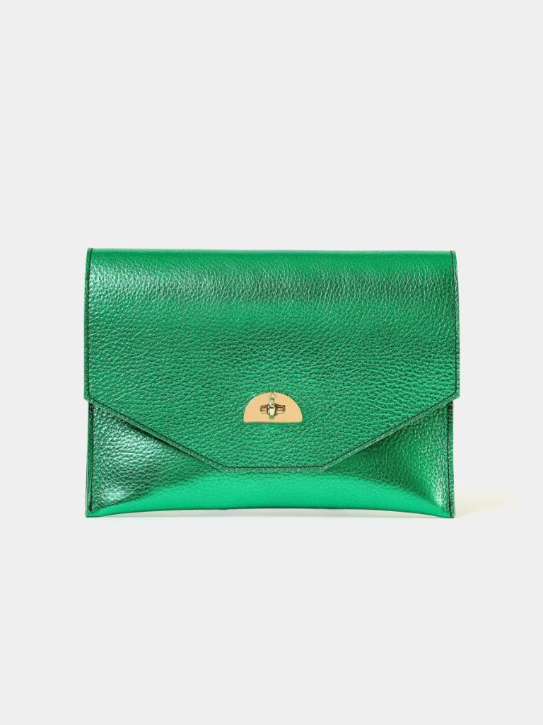 Women Cambridge Satchel The Twist Lock Pouch - Wicked Green With Wicked Green Metallic Calf Grain Crossbody