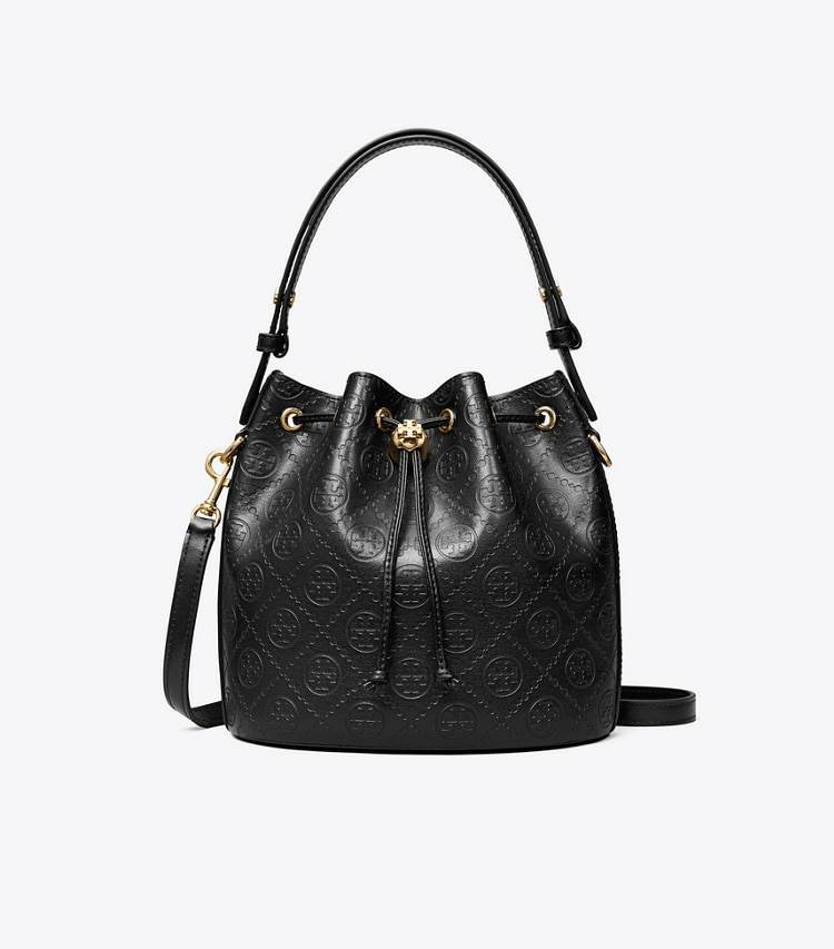 Women Crossbody Bags Black T Monogram Leather Bucket Bag Tory Burch - Image 4