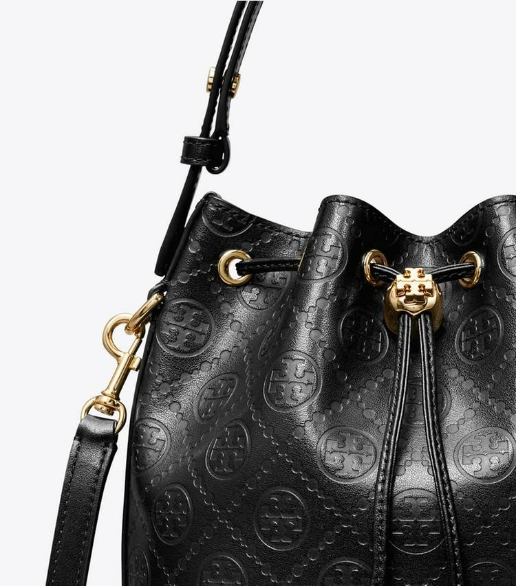 Women Crossbody Bags Black T Monogram Leather Bucket Bag Tory Burch - Image 5