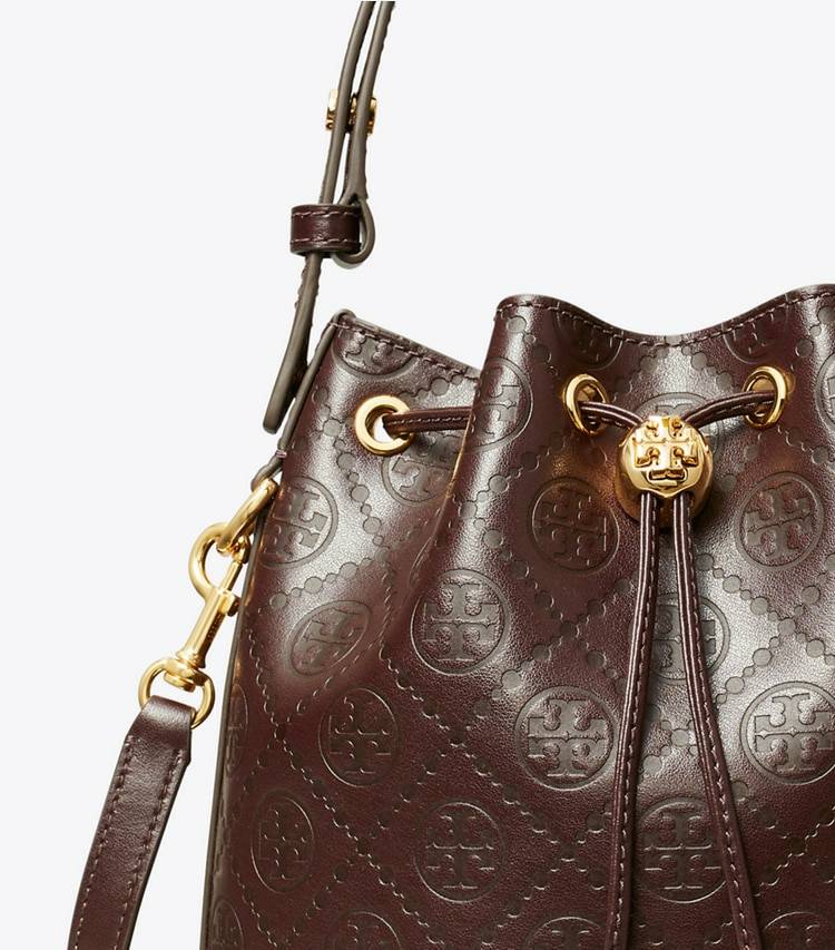 Women Crossbody Bags Deep Maroon Tory Burch T Monogram Leather Bucket Bag - Image 4