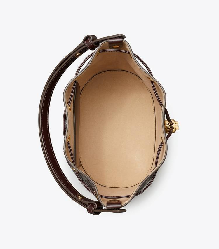 Women Crossbody Bags Deep Maroon Tory Burch T Monogram Leather Bucket Bag - Image 5