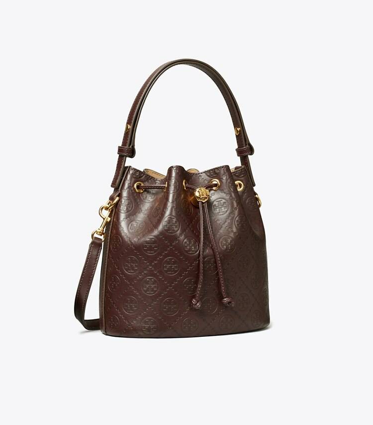 Women Crossbody Bags Deep Maroon Tory Burch T Monogram Leather Bucket Bag