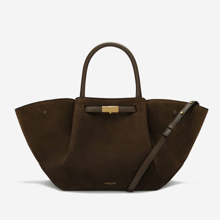 Women Crossbody Bags Demellier The Midi New York Mocha Suede & Mocha Smooth