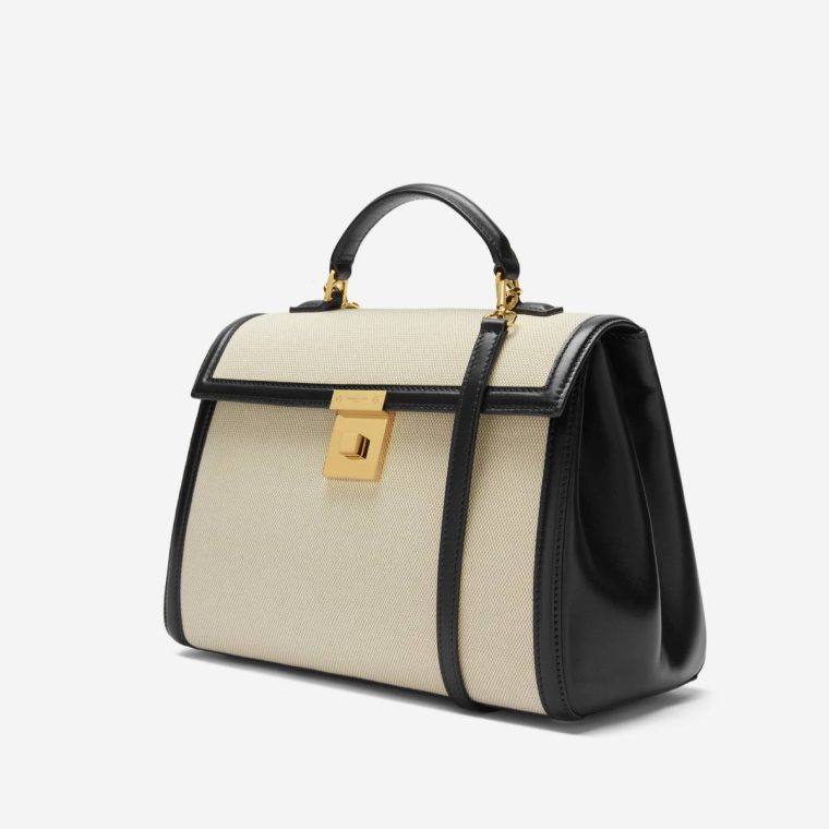 Women Crossbody Bags Salt & Pepper Canvas Black Smooth Demellier The Midi Paris - Image 2