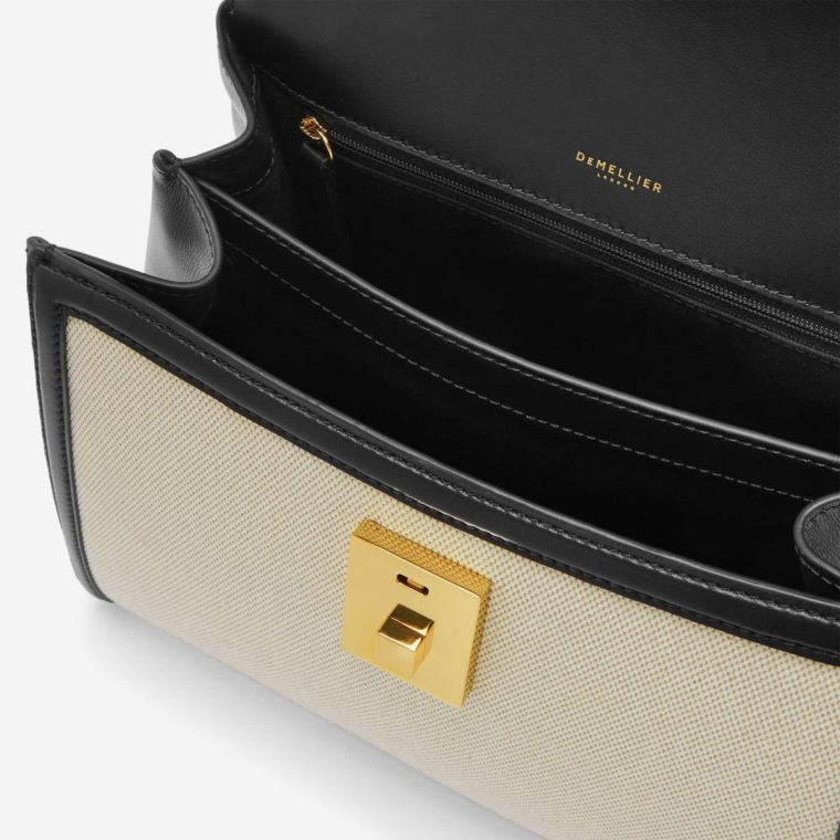 Women Crossbody Bags Salt & Pepper Canvas Black Smooth Demellier The Midi Paris - Image 5