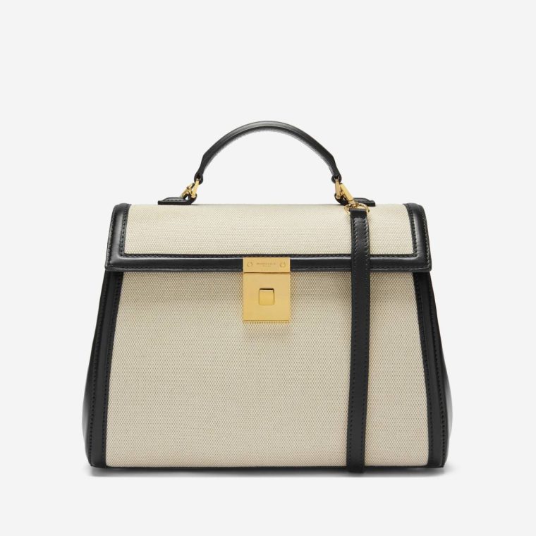 Women Crossbody Bags Salt & Pepper Canvas Black Smooth Demellier The Midi Paris