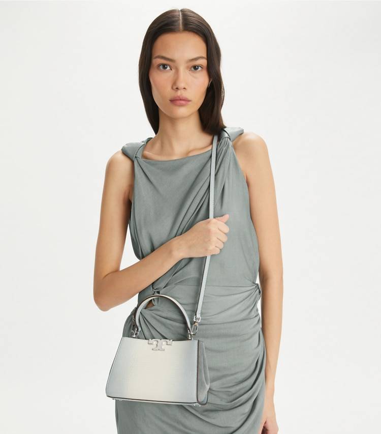 Women Crossbody Bags Tory Burch Mini Eleanor Snake-Embossed Satchel Blanc - Image 2