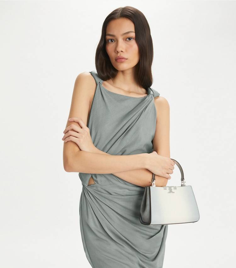 Women Crossbody Bags Tory Burch Mini Eleanor Snake-Embossed Satchel Blanc - Image 3