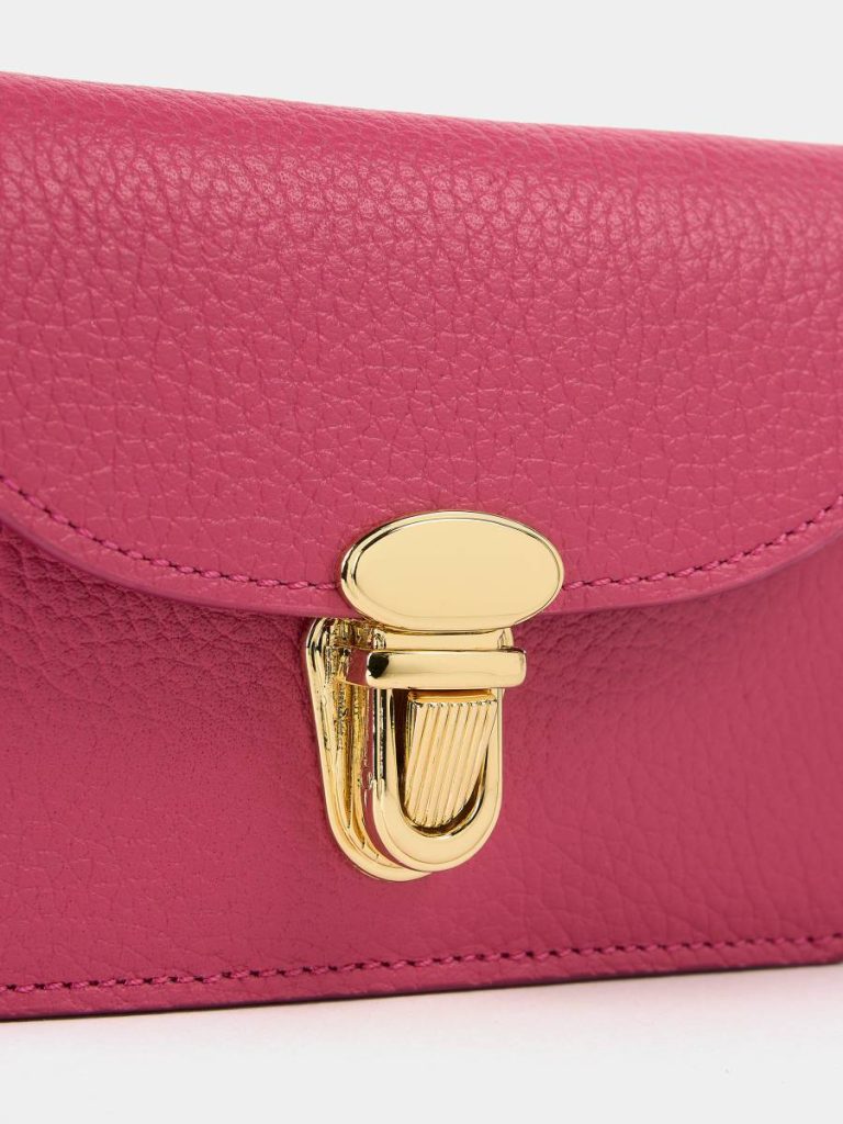 Women Crossbody Cambridge Satchel The Small Push Lock Purse - Fuchsia Pink Madras Grain - Image 3