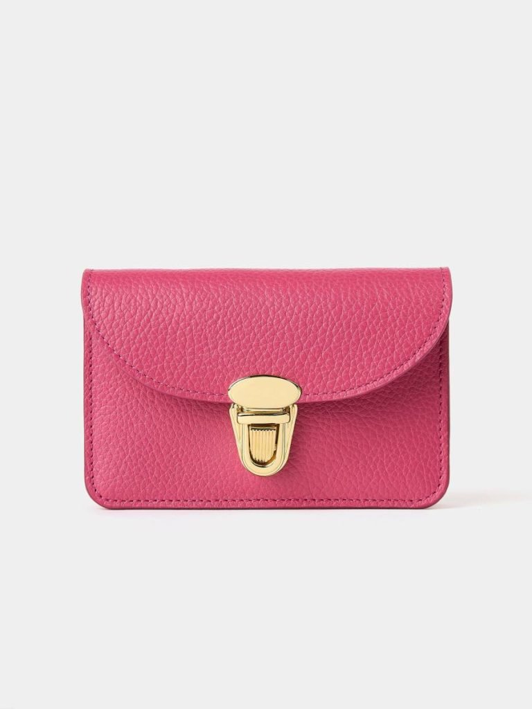 Women Crossbody Cambridge Satchel The Small Push Lock Purse - Fuchsia Pink Madras Grain