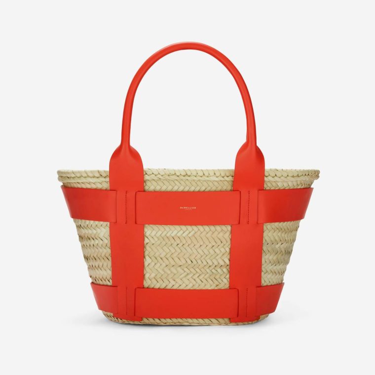 Women Demellier Natural Basket Poppy Red Smooth The Santorini Shoulder Bags