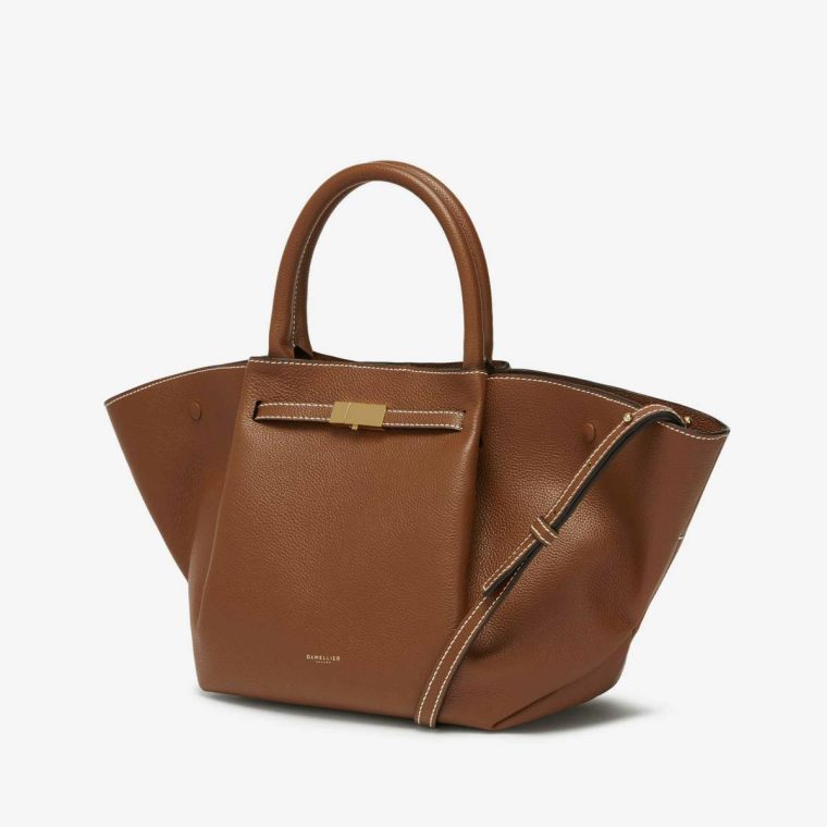 Women Demellier The Midi New York Tan Small Grain Ecru Stitching Crossbody Bags - Image 3