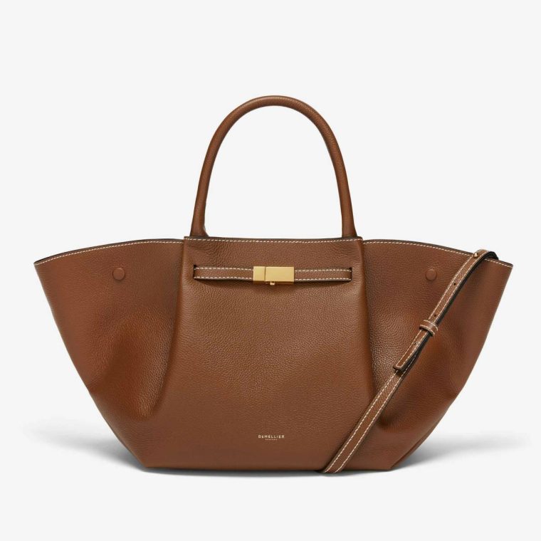 Women Demellier The Midi New York Tan Small Grain Ecru Stitching Crossbody Bags