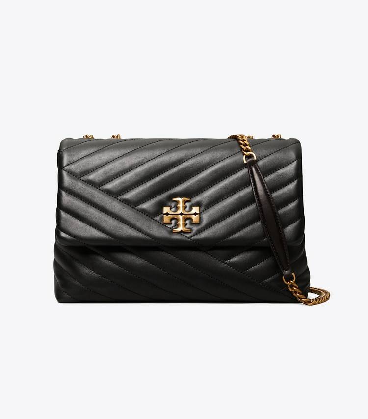 Women Kira Chevron Convertible Shoulder Bag Tory Burch Shoulder Bags Black / Rolled Brass - Image 3