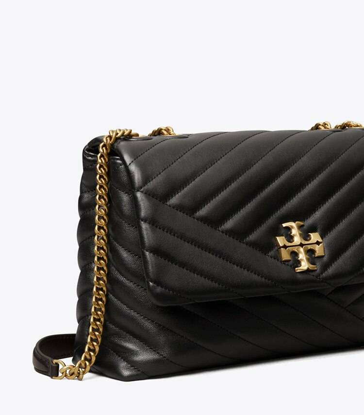 Women Kira Chevron Convertible Shoulder Bag Tory Burch Shoulder Bags Black / Rolled Brass - Image 4