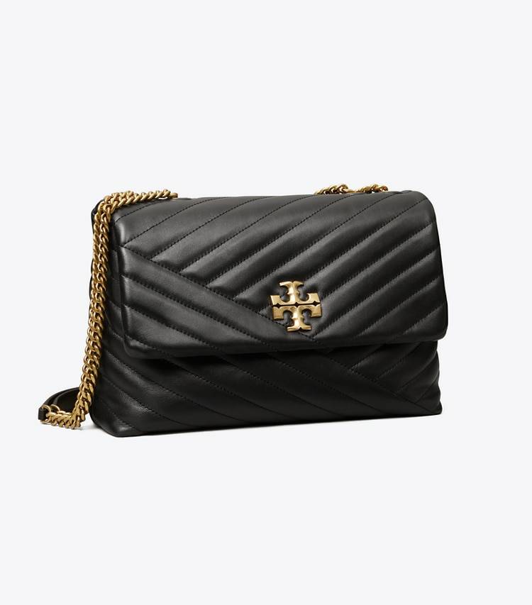 Women Kira Chevron Convertible Shoulder Bag Tory Burch Shoulder Bags Black / Rolled Brass