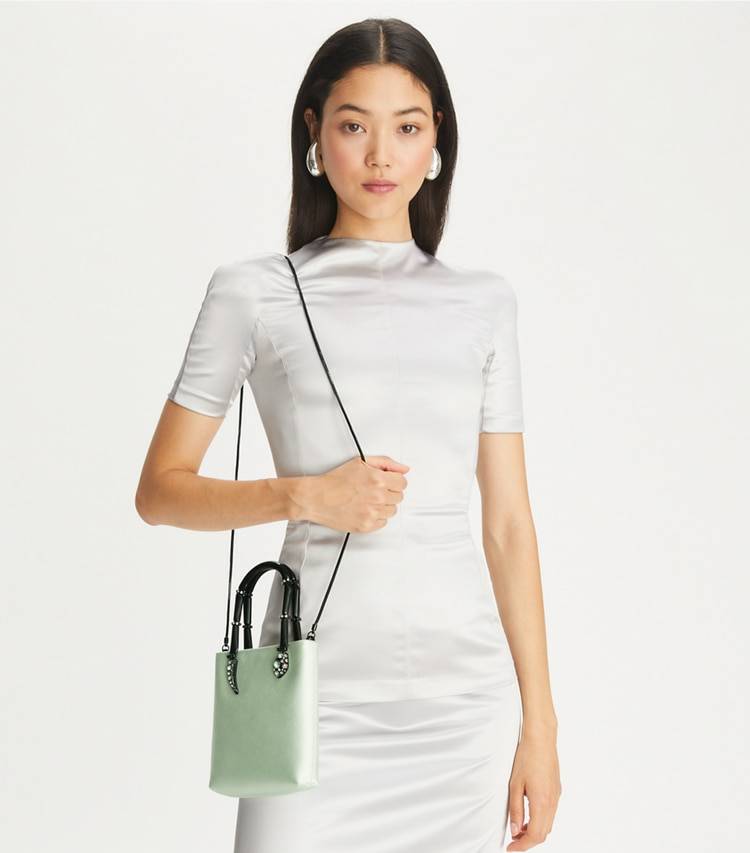 Women Mini Satin Snake Handle Tote Mint Tory Burch Crossbody Bags - Image 2