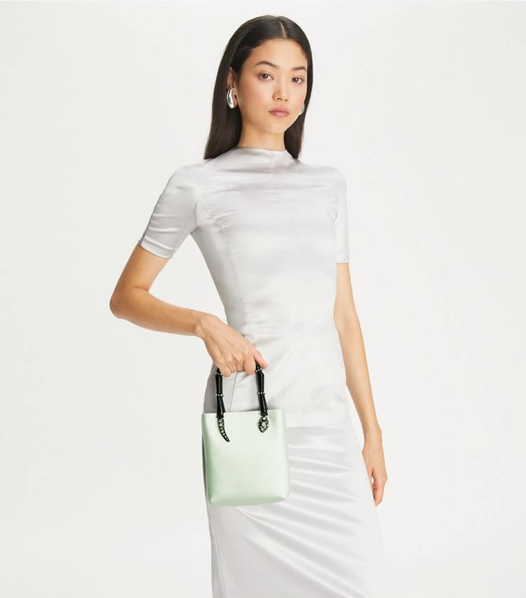 Women Mini Satin Snake Handle Tote Mint Tory Burch Crossbody Bags - Image 3