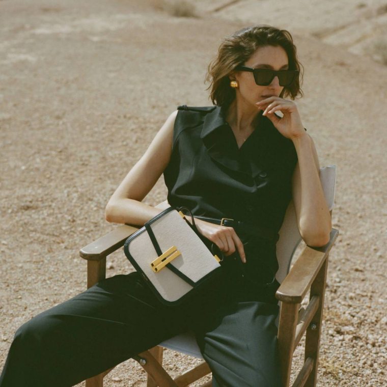 Women Salt & Pepper Canvas Black Smooth Crossbody Bags Demellier The Vancouver - Image 2