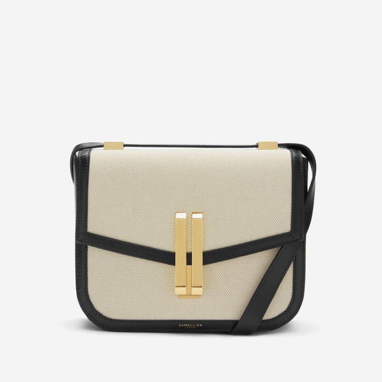 Women Salt & Pepper Canvas Black Smooth Crossbody Bags Demellier The Vancouver