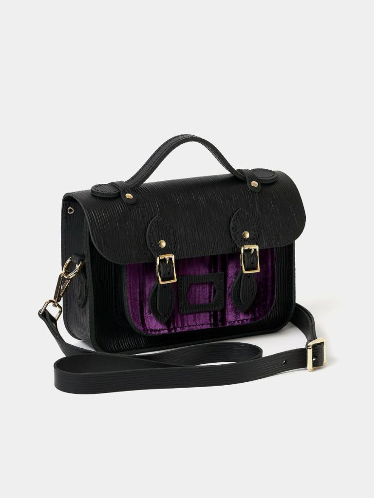 Women Satchels Cambridge Satchel The Mini - Black 1914 Grain With Purple Velvet - Image 3