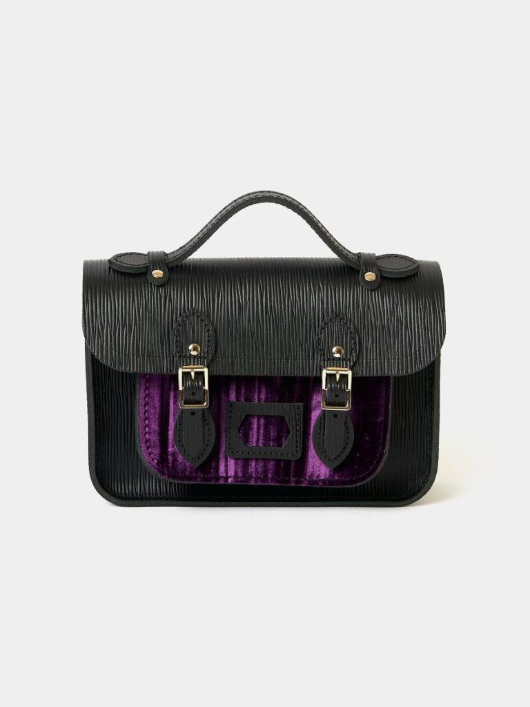 Women Satchels Cambridge Satchel The Mini - Black 1914 Grain With Purple Velvet