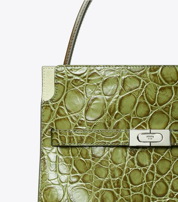 Women Satchels Tory Burch Small Lee Radziwill Croc-Embossed Double Bag Soft Ivy - Image 4