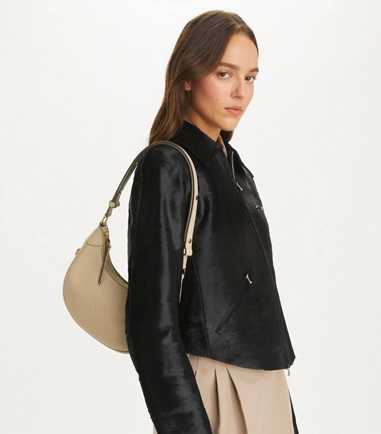 Women T Monogram Leather Crescent Bag Shoulder Bags Fresh Clay Tory Burch - Image 2