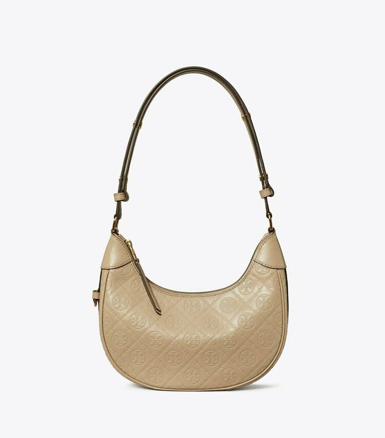 Women T Monogram Leather Crescent Bag Shoulder Bags Fresh Clay Tory Burch - Image 4