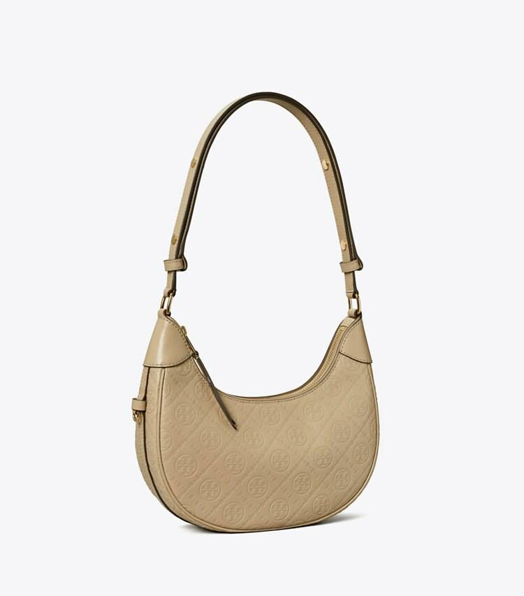 Women T Monogram Leather Crescent Bag Shoulder Bags Fresh Clay Tory Burch