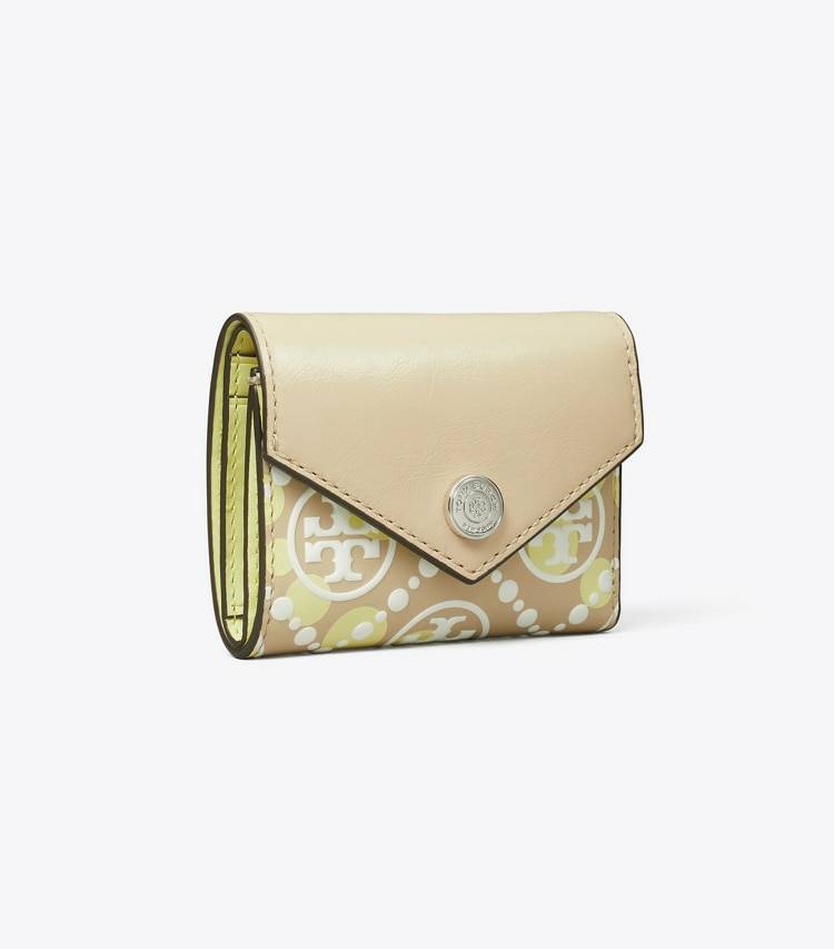 Women T Monogram Printed Leather Small Envelope Wallet Wallets Khaki Sand Tory Burch