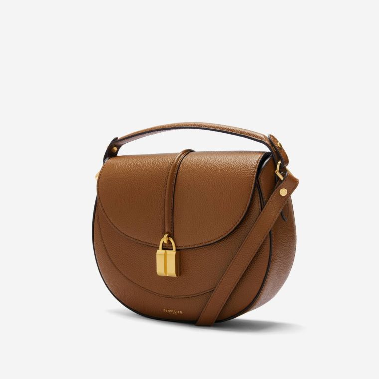 Women Tan Small Grain Crossbody Bags Demellier The Siena Saddle - Image 3