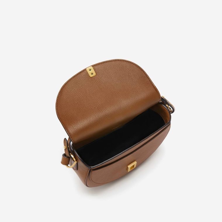 Women Tan Small Grain Crossbody Bags Demellier The Siena Saddle - Image 5