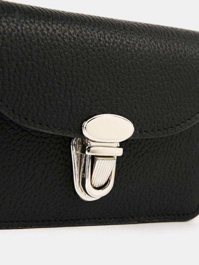 Women The Small Push Lock Purse - Black Madras Grain Crossbody Cambridge Satchel - Image 3
