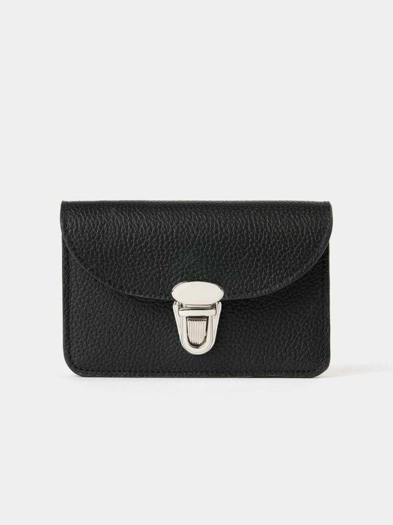 Women The Small Push Lock Purse - Black Madras Grain Crossbody Cambridge Satchel
