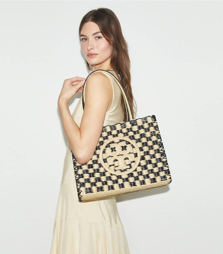 Women Tory Burch Black / Natural Small Ella Hand-Crocheted Checkered Tote Tote Bags - Image 2