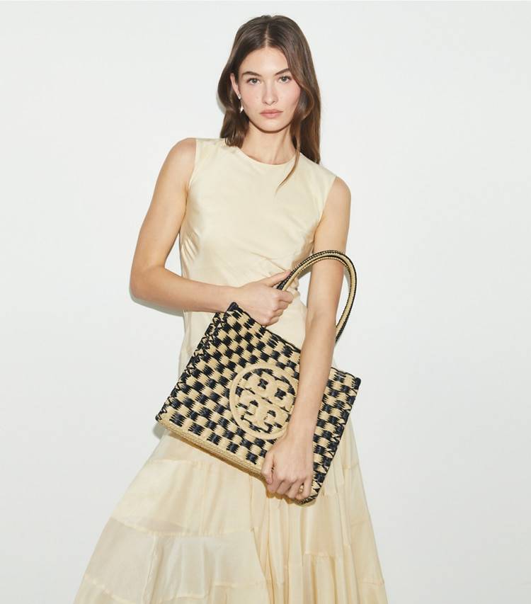 Women Tory Burch Black / Natural Small Ella Hand-Crocheted Checkered Tote Tote Bags - Image 3