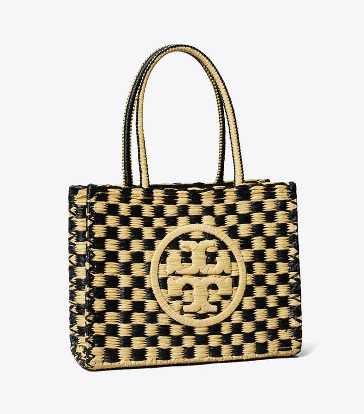 Women Tory Burch Black / Natural Small Ella Hand-Crocheted Checkered Tote Tote Bags
