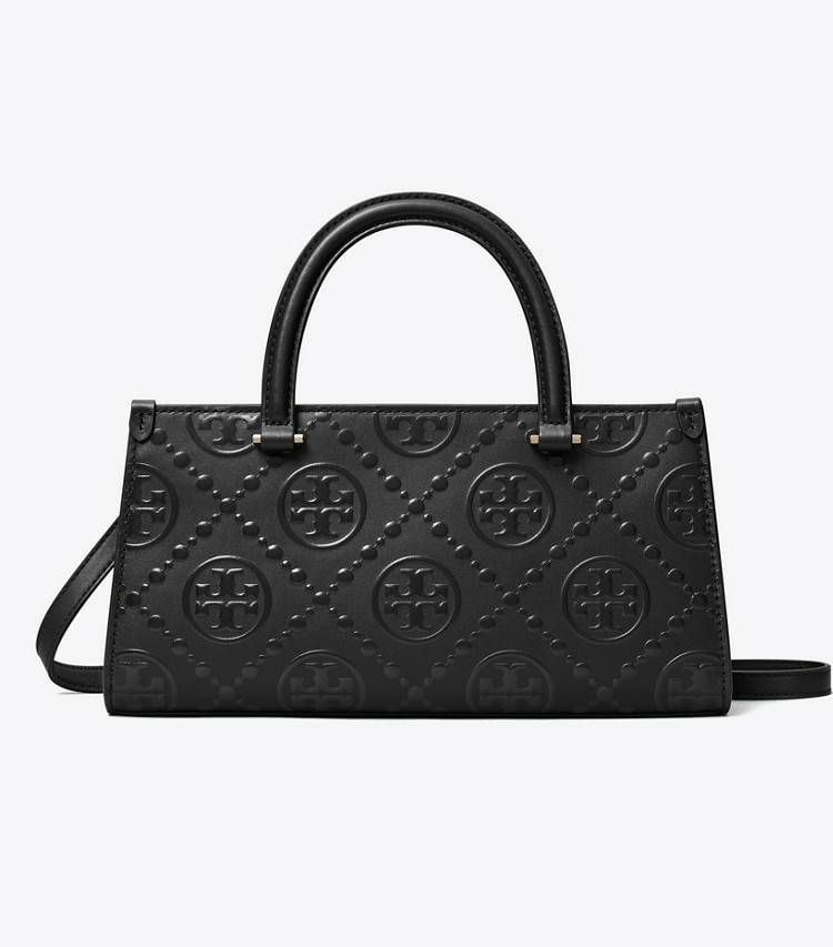 Women Tory Burch Black T Monogram Embossed Small East-West Tote Satchels - Image 4