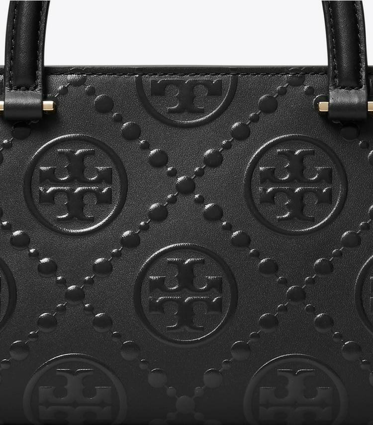 Women Tory Burch Black T Monogram Embossed Small East-West Tote Satchels - Image 5