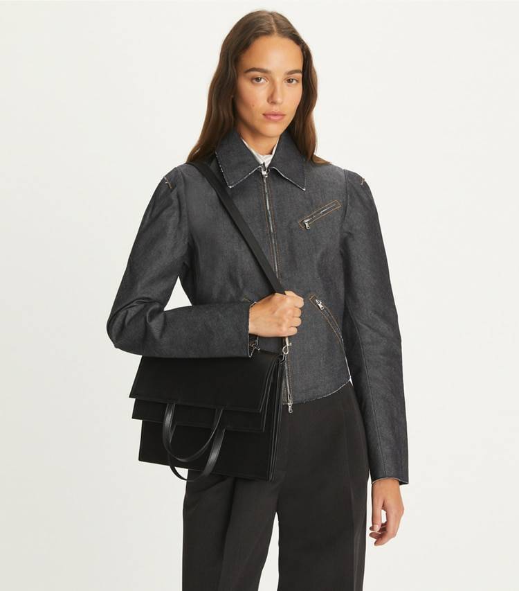 Women Tory Burch Lee Radziwill Shopper Black Shoulder Bags - Image 2