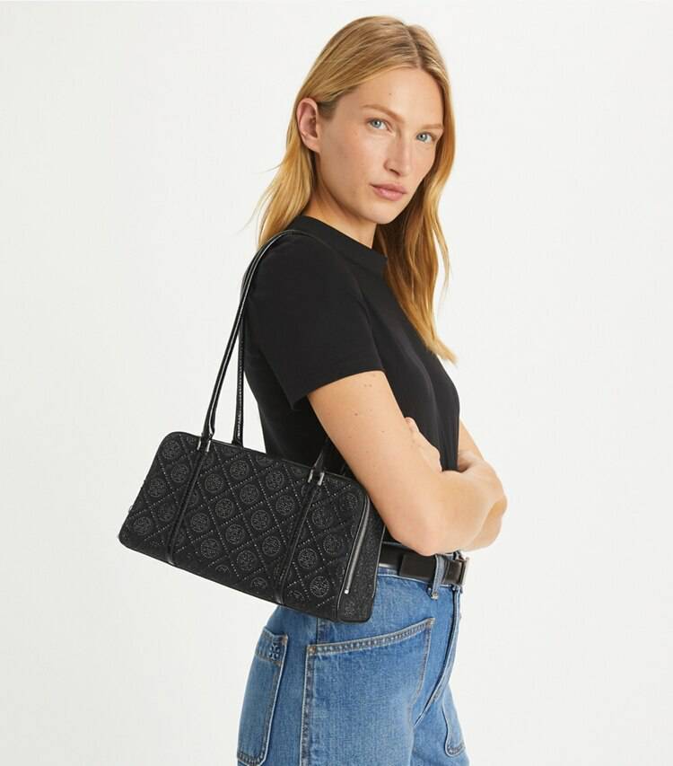 Women Tory Burch Satchels T Monogram Embellished Small Marshmallow Satchel Black - Image 2