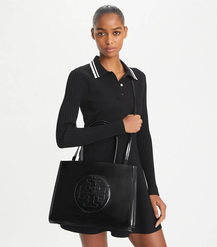 Women Tory Burch Small Ella Bio Patent Tote Black Tote Bags - Image 4