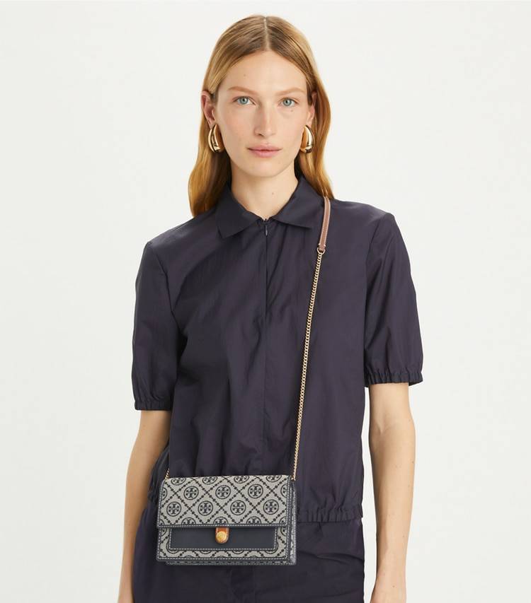 Women Tory Burch Tory Navy T Monogram Chain Wallet Mini Bags - Image 2