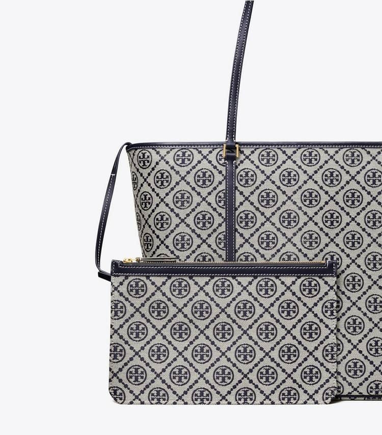 Women Tote Bags Tory Navy Tory Burch T Monogram Zip Tote - Image 4
