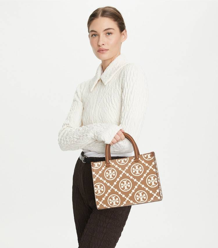 Women Tote Bags Walnut Tory Burch T Monogram Contrast Embossed Top-Handle Tote - Image 3